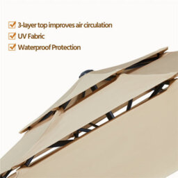 Yaheetech Tan 3.2M 3 Tier Tiltable Patio Parasol Vented Table Umbrella With Crank - thumbnail 5