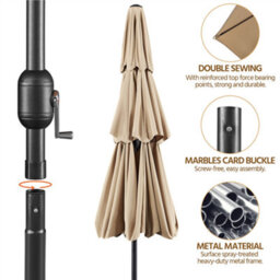 Yaheetech Tan 3.2M 3 Tier Tiltable Patio Parasol Vented Table Umbrella With Crank - thumbnail 6