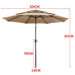 Yaheetech Tan 3.2M 3 Tier Tiltable Patio Parasol Vented Table Umbrella With Crank - thumbnail 3