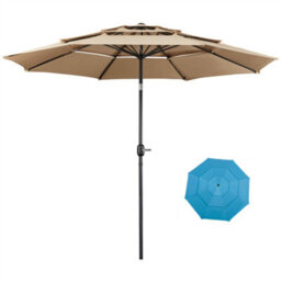 Yaheetech Tan 3.2M 3 Tier Tiltable Patio Parasol Vented Table Umbrella With Crank - thumbnail 2