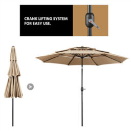 Yaheetech Tan 3.2M 3 Tier Tiltable Patio Parasol Vented Table Umbrella With Crank - thumbnail 9