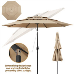 Yaheetech Tan 3.2M 3 Tier Tiltable Patio Parasol Vented Table Umbrella With Crank - thumbnail 8