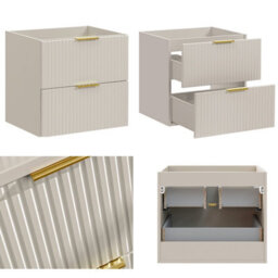 Impact Furniture Double Vanity Unit Beige Bathroom 1200mm Cabinet Cashmere Drawers Storage Oak Effect Countertop Worktop Adel - thumbnail 9