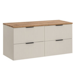 Impact Furniture Double Vanity Unit Beige Bathroom 1200mm Cabinet Cashmere Drawers Storage Oak Effect Countertop Worktop Adel - thumbnail 3