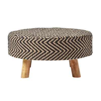 Homescapes Black And Natural Circular Footstool With Diamond Pattern - image 1
