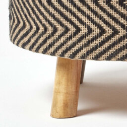 Homescapes Black And Natural Circular Footstool With Diamond Pattern - thumbnail 4