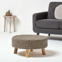 Homescapes Black And Natural Circular Footstool With Diamond Pattern - thumbnail 2