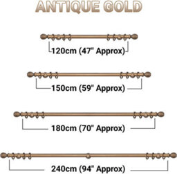 A.unique Home Ribbed Wooden Curtain Pole With Rings And Fittings - 35mm - 180Cm - Antique Gold - thumbnail 4