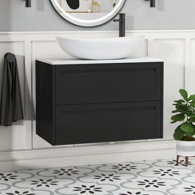 Royal Bathrooms Royal Bathroom Elmore 800mm Matt Nocturne Black Wall Mounted Countertop Bathroom Vanity Unit 2 Drawer With Cesar Basin - image 1