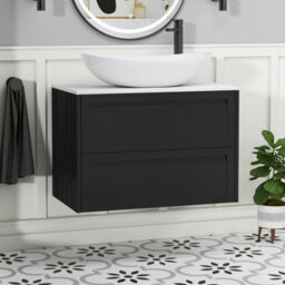 Royal Bathrooms Royal Bathroom Elmore 800mm Matt Nocturne Black Wall Mounted Countertop Bathroom Vanity Unit 2 Drawer With Cesar Basin - thumbnail 1