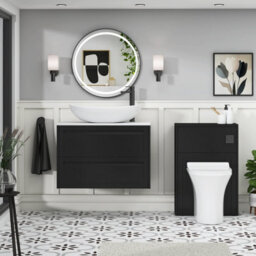 Royal Bathrooms Royal Bathroom Elmore 800mm Matt Nocturne Black Wall Mounted Countertop Bathroom Vanity Unit 2 Drawer With Cesar Basin - thumbnail 5