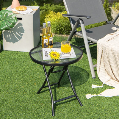 Costway Patio Folding Glass Side Table 46 Cm Portable Round Bistro Coffee Table - image 1