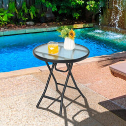 Costway Patio Folding Glass Side Table 46 Cm Portable Round Bistro Coffee Table - thumbnail 5