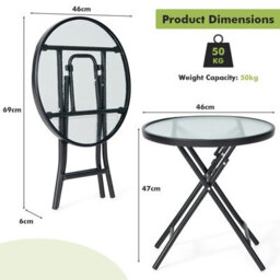 Costway Patio Folding Glass Side Table 46 Cm Portable Round Bistro Coffee Table - thumbnail 3