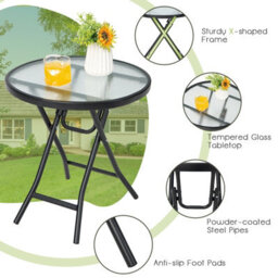 Costway Patio Folding Glass Side Table 46 Cm Portable Round Bistro Coffee Table - thumbnail 8
