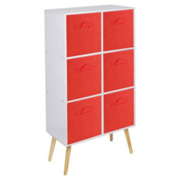 Urbn-Living Urbnliving 91Cm Height 6 Cube White Wooden Bookcase With Black Legs Living Room Red Shelf Storage Drawers