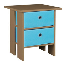 Urbn-Living Urbnliving Height 45Cm 2 Tier Wooden Oak Table 2 Light Blue Drawer Bedroom Bedside Nightstand Living Room Side Cabinet
