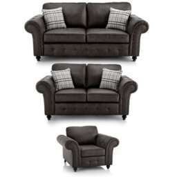 Furnishings For Less UK Oakland 3 Piece Sofa Suite 3 Seater, 2 Seater And Armchair Chesterfield Leather Air Charcoal Grey - thumbnail 1