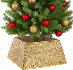Festive Fix Gold Sequin Christmas Tree Skirt Foldable Four Side Base Cover With Velcro For Real And Artificial Trees
