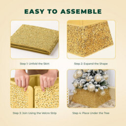 Festive Fix Gold Sequin Christmas Tree Skirt Foldable Four Side Base Cover With Velcro For Real And Artificial Trees - thumbnail 7