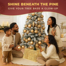 Festive Fix Gold Sequin Christmas Tree Skirt Foldable Four Side Base Cover With Velcro For Real And Artificial Trees - thumbnail 4