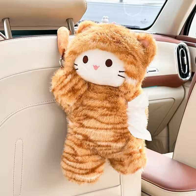 Car Tissue Box Car Hanging Tissue Box Plush Cat Doll Yellow Leopard Print Cartoon Styleink - image 1