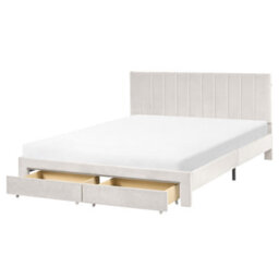 Beliani Bed With Storage Drawers Velvet Lonzac 160 X 200 Cm (Eu King Size) Off-White - thumbnail 1
