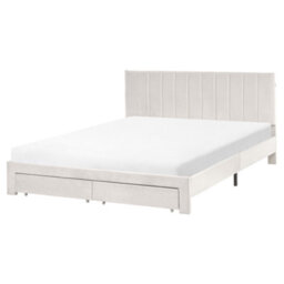 Beliani Bed With Storage Drawers Velvet Lonzac 160 X 200 Cm (Eu King Size) Off-White - thumbnail 5