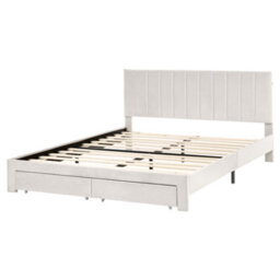 Beliani Bed With Storage Drawers Velvet Lonzac 160 X 200 Cm (Eu King Size) Off-White - thumbnail 6