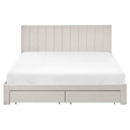 Beliani Bed With Storage Drawers Velvet Lonzac 160 X 200 Cm (Eu King Size) Off-White - thumbnail 7