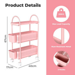 Levede 3 Tier Narrow Kitchen Trolley Cart Metal Pull Out Baskets Storage Bins - thumbnail 9