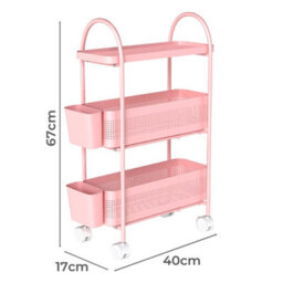 Levede 3 Tier Narrow Kitchen Trolley Cart Metal Pull Out Baskets Storage Bins - thumbnail 4