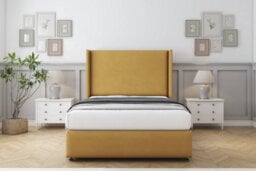 "Sloomy Stratford Mustard Plush Divan Bed 2 Drawers Foot-End With 54"" Wingback Headboard & 12"" Footboard 4' Small Double" - thumbnail 2