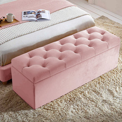 150Cm Chesterfield Ottoman Storage Box- Plush Velvet Shoe Bench - Pink Chesterfield Upholstered Blanket Box - image 1