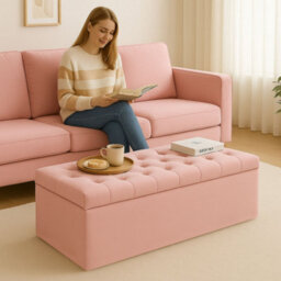 150Cm Chesterfield Ottoman Storage Box- Plush Velvet Shoe Bench - Pink Chesterfield Upholstered Blanket Box - thumbnail 3