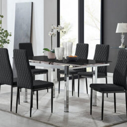 Furniturebox Uk Enna Black Glass Extending Dining Table And 6 Black Milan Black Leg Chairs - thumbnail 1