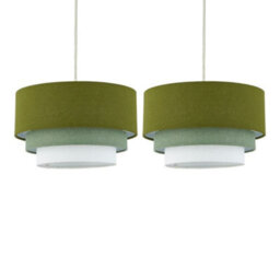 First Choice Lighting Set Of 2 Gabi - Sage Green Ombre Linen 3 Tier Ceiling Light Shades