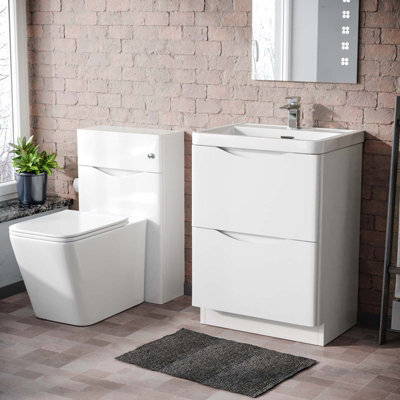 Nes Home 600mm Freestanding White Vanity Cabinet, Wc & Rimless Square Btw Toilet Set - image 1