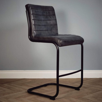 Elm Home And Products Real Genuine Leather Kitchen Café Bar Stool With Back Grey Fully Assembled - image 1