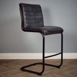 Elm Home And Products Real Genuine Leather Kitchen Café Bar Stool With Back Grey Fully Assembled - thumbnail 1