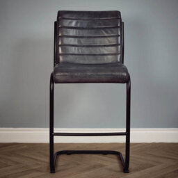 Elm Home And Products Real Genuine Leather Kitchen Café Bar Stool With Back Grey Fully Assembled - thumbnail 2