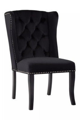 Orsina Black Buttoned Velvet Dining Chairs, Velvet Upholstered Chair With Wooden Legs, Accent Chair For Living Room - image 1