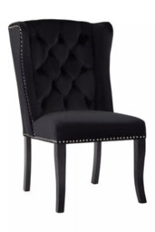 Orsina Black Buttoned Velvet Dining Chairs, Velvet Upholstered Chair With Wooden Legs, Accent Chair For Living Room - thumbnail 1