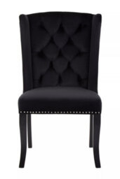 Orsina Black Buttoned Velvet Dining Chairs, Velvet Upholstered Chair With Wooden Legs, Accent Chair For Living Room - thumbnail 2