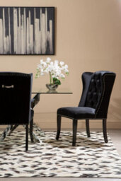 Orsina Black Buttoned Velvet Dining Chairs, Velvet Upholstered Chair With Wooden Legs, Accent Chair For Living Room - thumbnail 5