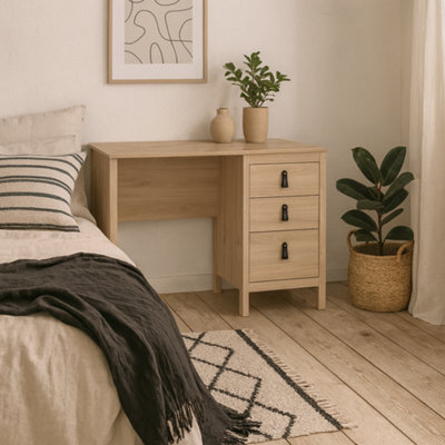 Wyld Haus Wildberry Natural Oak Desk With 3 Drawers And Leather Handles - image 1