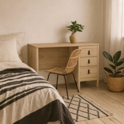 Wyld Haus Wildberry Natural Oak Desk With 3 Drawers And Leather Handles - thumbnail 2