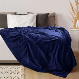 Ameha Fleece Plain Blanket, Lightweight & Reversible Throw For Travel, Bed & Sofa Blanket, Navy Super King 230X270Cm - thumbnail 8