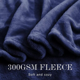 Ameha Fleece Plain Blanket, Lightweight & Reversible Throw For Travel, Bed & Sofa Blanket, Navy Super King 230X270Cm