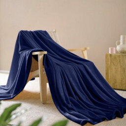 Ameha Fleece Plain Blanket, Lightweight & Reversible Throw For Travel, Bed & Sofa Blanket, Navy Super King 230X270Cm - thumbnail 5
